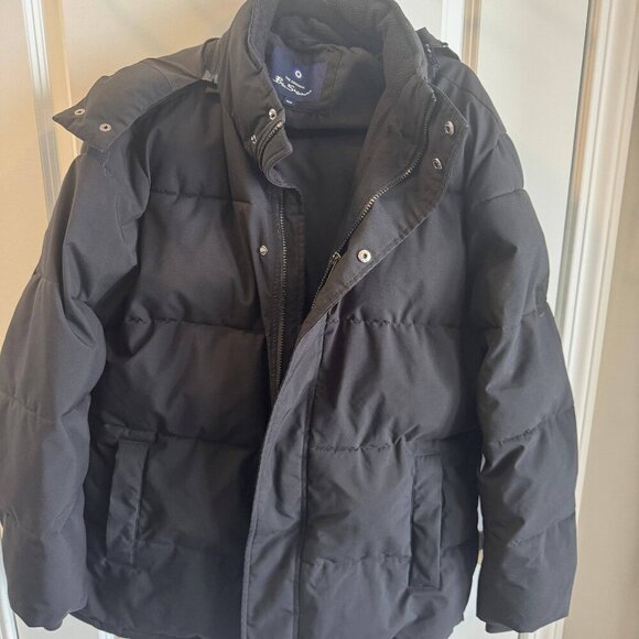 Ben Sherman Puffer Jacket Men Medium Black Lightweight With Hood - Picture 1 of 10